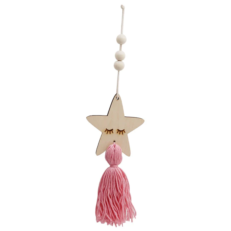 HULIANFU Nordic Style Wall Hanging Ornament For Photography Props Cute Star Shape Wooden Beads Tassel Pendant Baby Room Decoration - Deanwangkt