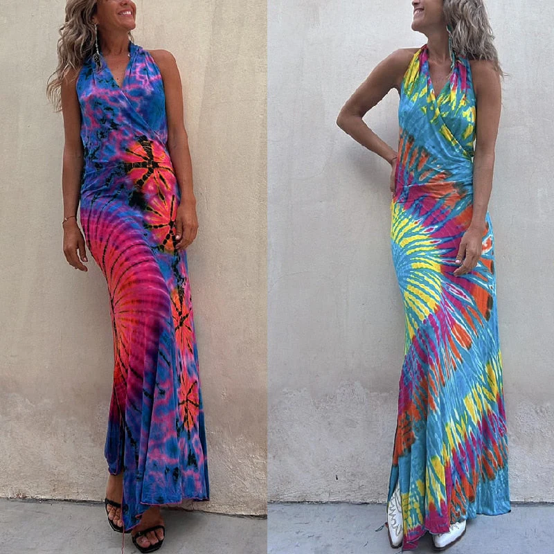 Hulianfu Sexy Backless Halter Print Long Bodycon Dress Women 2026  Summer Boho Holiday V-neck Sleevless Bodycon Dresses For Women Sundress - Deanwangkt