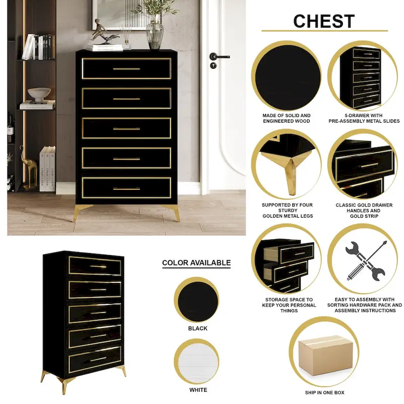 CraftPorch Contemporary Chest with 5 Drawers