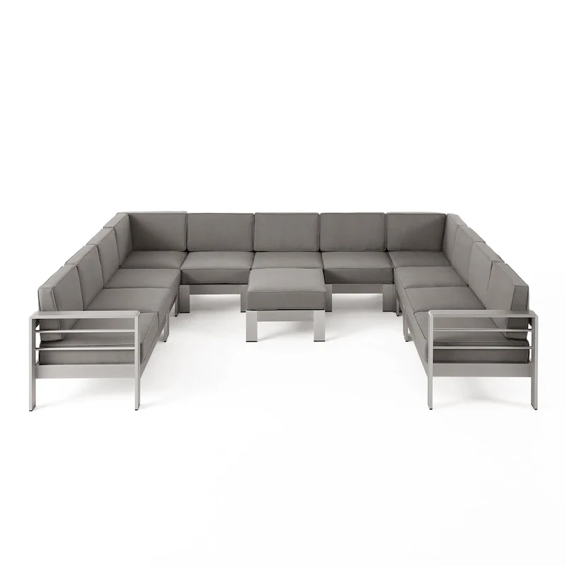 Cape Coral Outdoor 11 Seater Aluminum U-Shaped Sofa Sectional and Ottoman Set by Christopher Knight Home