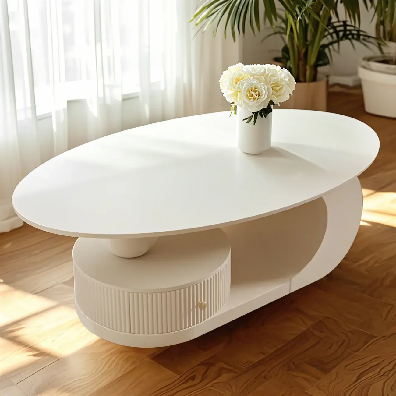 Modern White Stone Top Coffee Table with Scratch Resistant