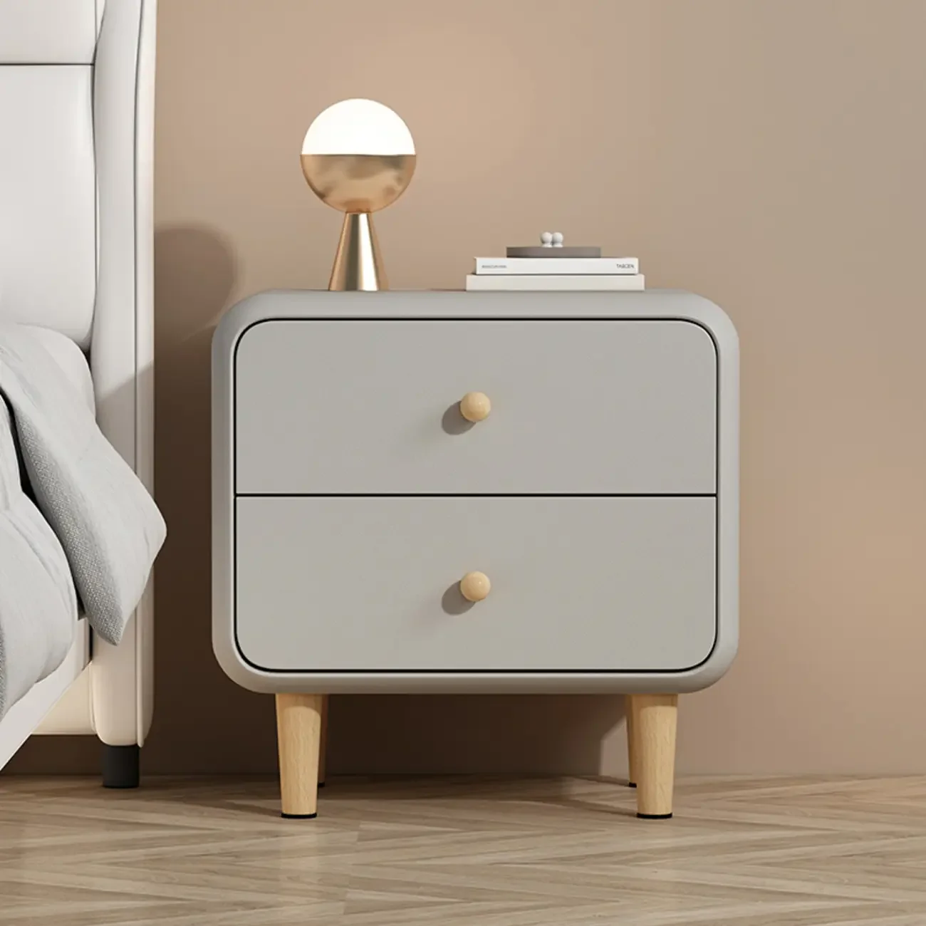 Modern Small Wood 2 Drawer Nightstand with Legs