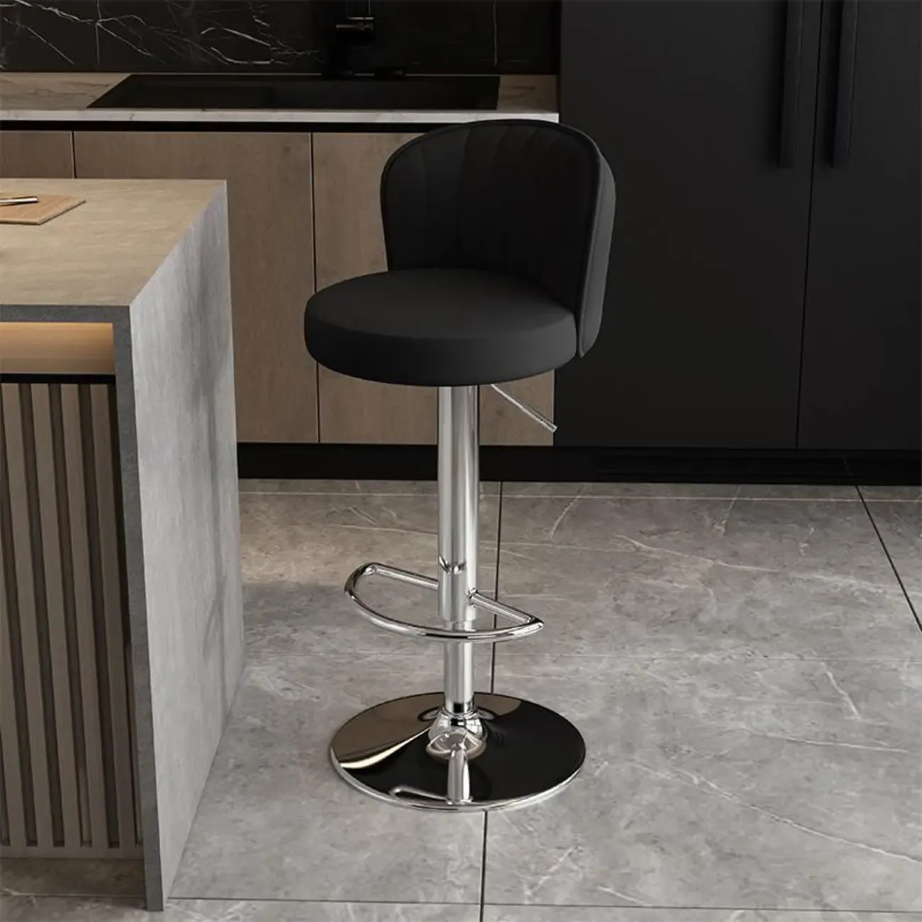 Modern Leather Adjustable Swivel Bar Stools with Back