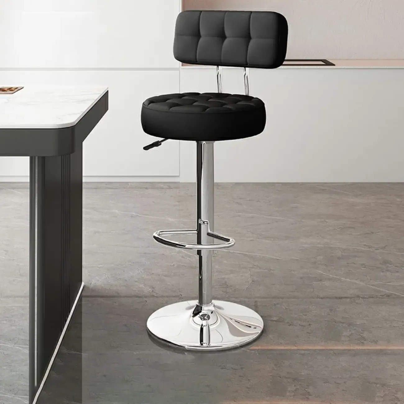 Leather Upholstered Adjustable Swivel Bar Stools