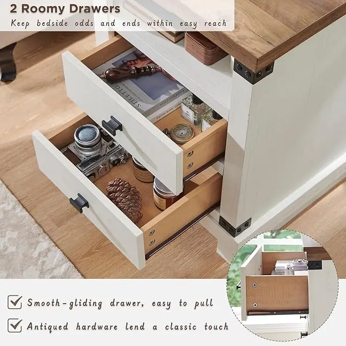 18 Farmhouse Nightstand with Charging Station, Night Stand, End Table