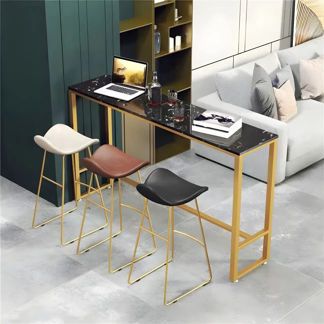 Modern Marble Counter Height Table with Trestle Design