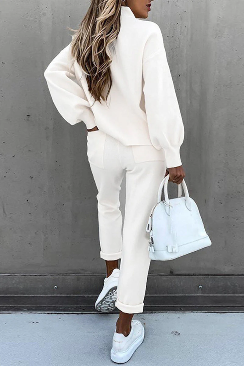 hulianfu Casual Simplicity Solid Patchwork Half A Turtleneck Long Sleeve Two Pieces - Deanwangkt