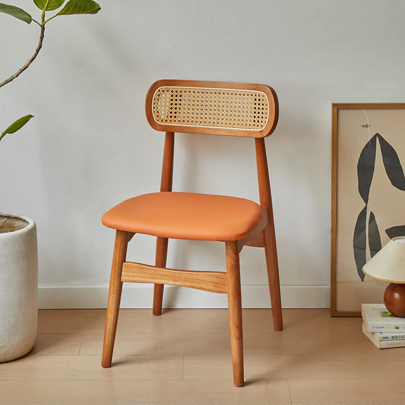 Rustic Black Wooden Armless Dining Chair with Handwoven Back