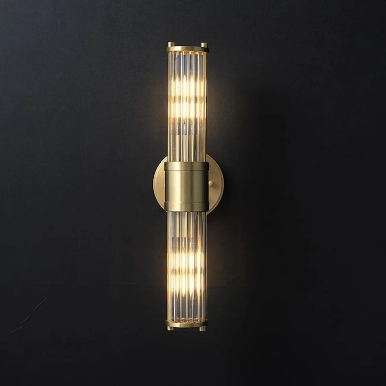Modern Gold Cylinder Metal Vanity Light with Clear Stripe Glass