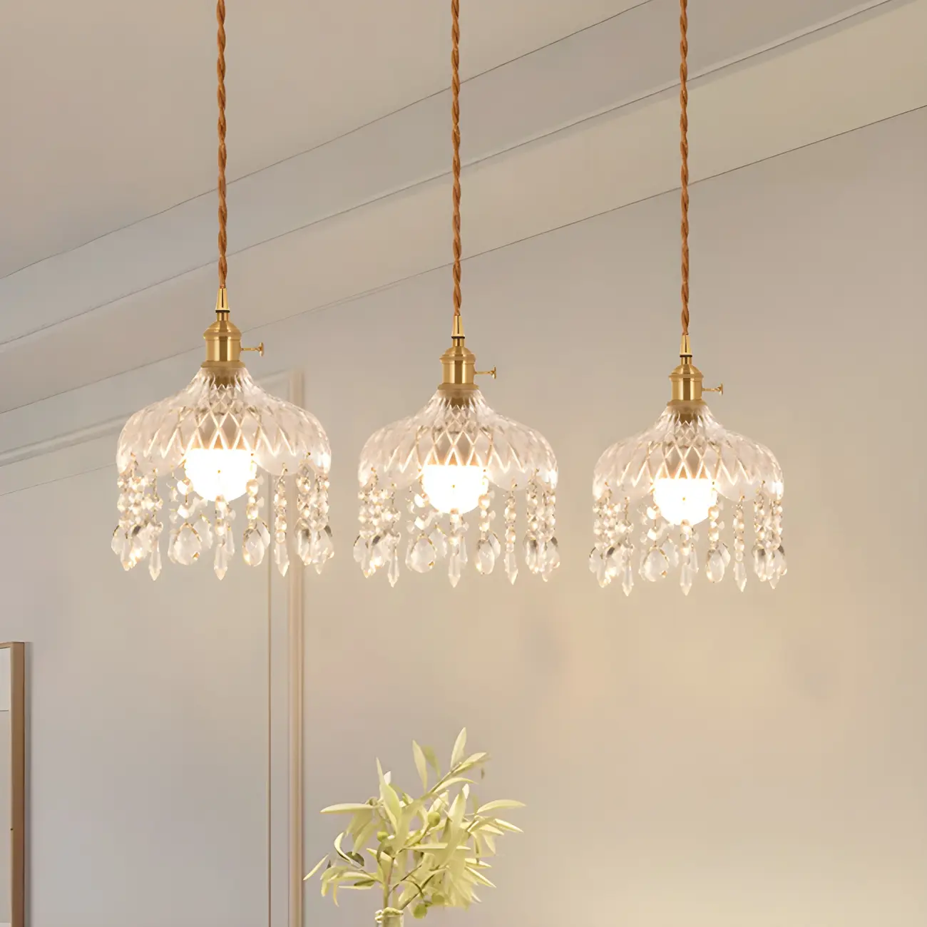 Elegant Glass-Crystal Gold Island Pendant Lights