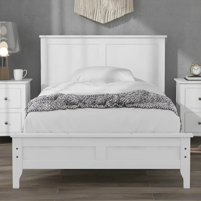 Modern White Solid Wood Platform Bed
