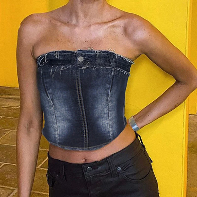 Hulianfu Sexy Denim Skirt Women Set Tube Tops Fur Edge Mermaid Dress Female Streetwear Set Summer Slim Sleeveless Spicy Suits - Deanwangkt