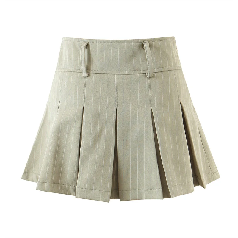Hulianfu New Spring Summer Chic Vintage Preppy Style Striped High-Waist Pleated Mini Skirt Thin Hot Girl A-Line Skirt Women Fashion - Deanwangkt