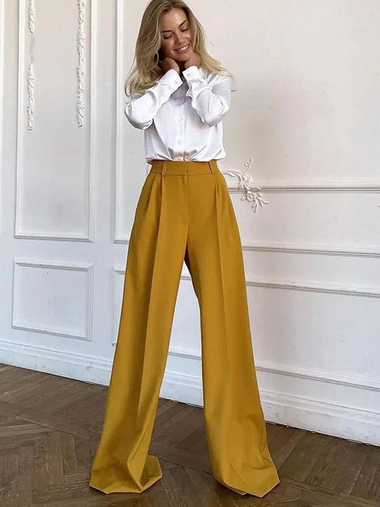 Women's Pants Female Clothing Streetwear Women High Waist Drape Premium Loose Wide Leg Pants Fashionable Temperament Wild - Deanwangkt