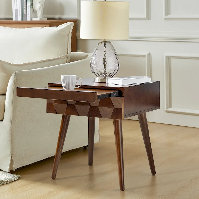 Julian Mid-century Modern End Table with Charging Station by HULALA HOME