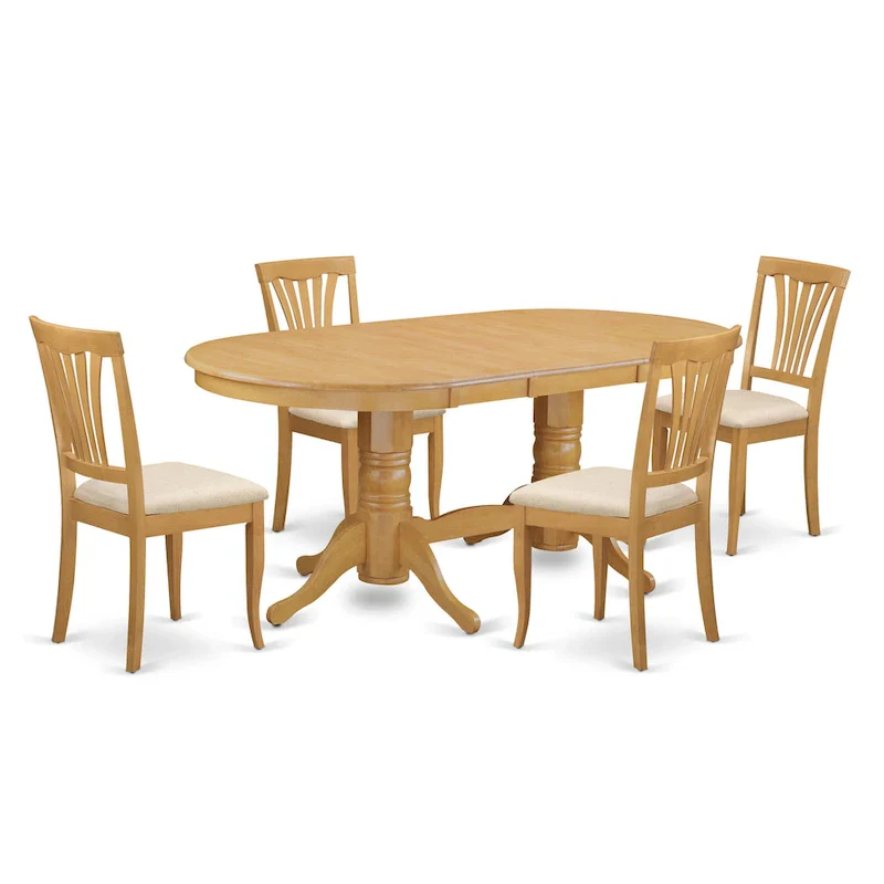 East West Furniture 5 Piece Table Set for 4 an Oval Kitchen Table and 4 Chairs, Oak(Seat Type Options)