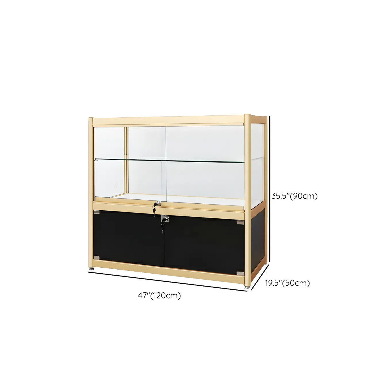 Gold Rectangular Metal Frame Glass Curio Cabinet