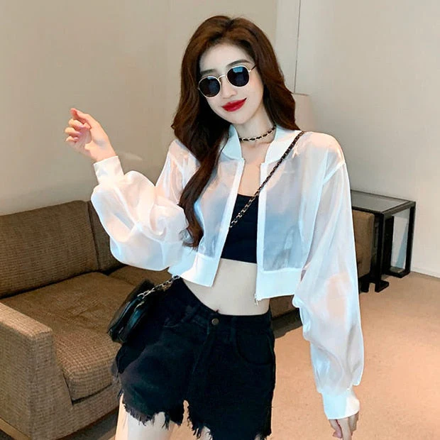 Hulianfu Jackets Women Cropped Thin Summer Zipper Pure Color Cool Simple Outwear Sun Protection Outdoor Fashion Ladies Leisure Popular - Deanwangkt