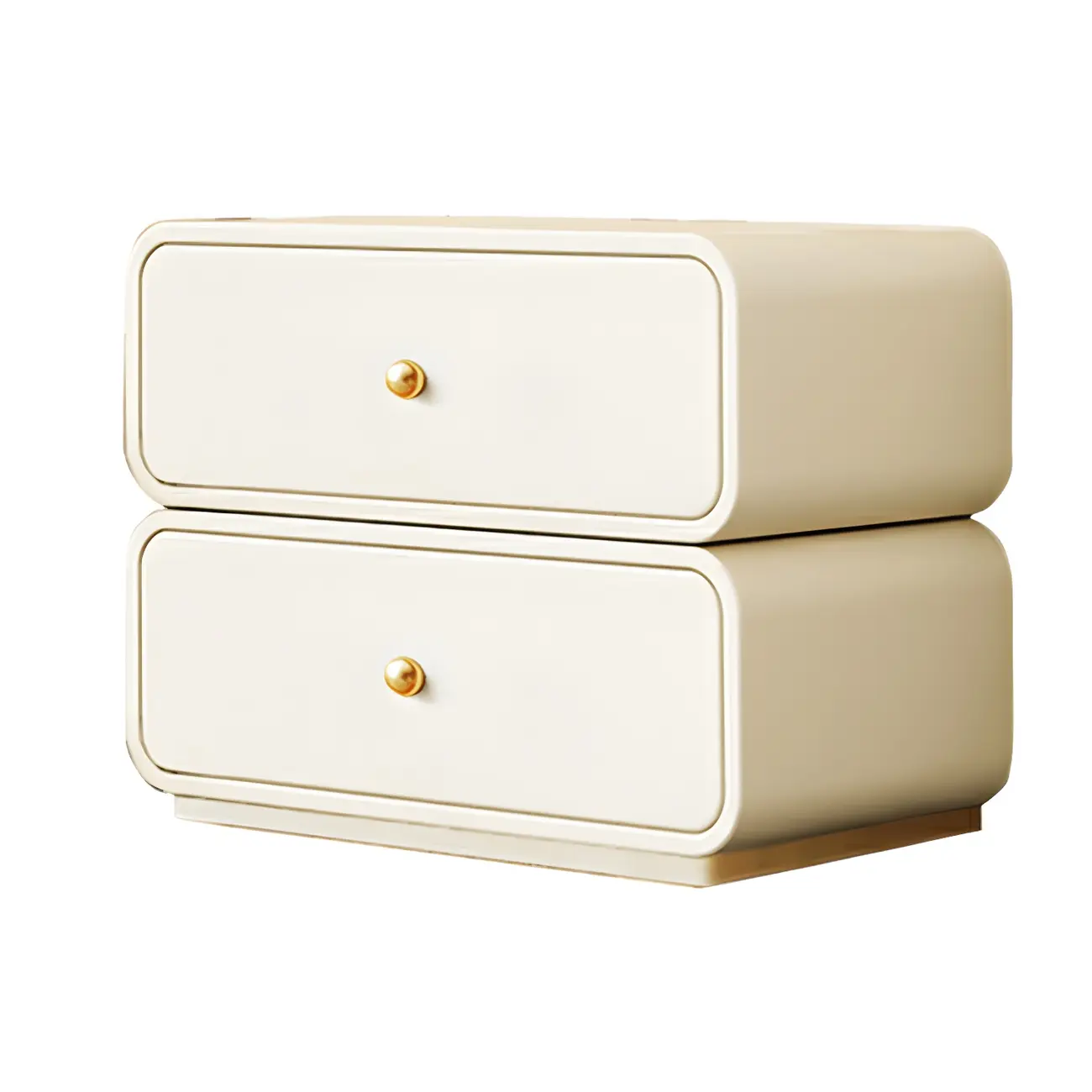 Modern White Faux Leather Rounded 2-Drawer Nightstand