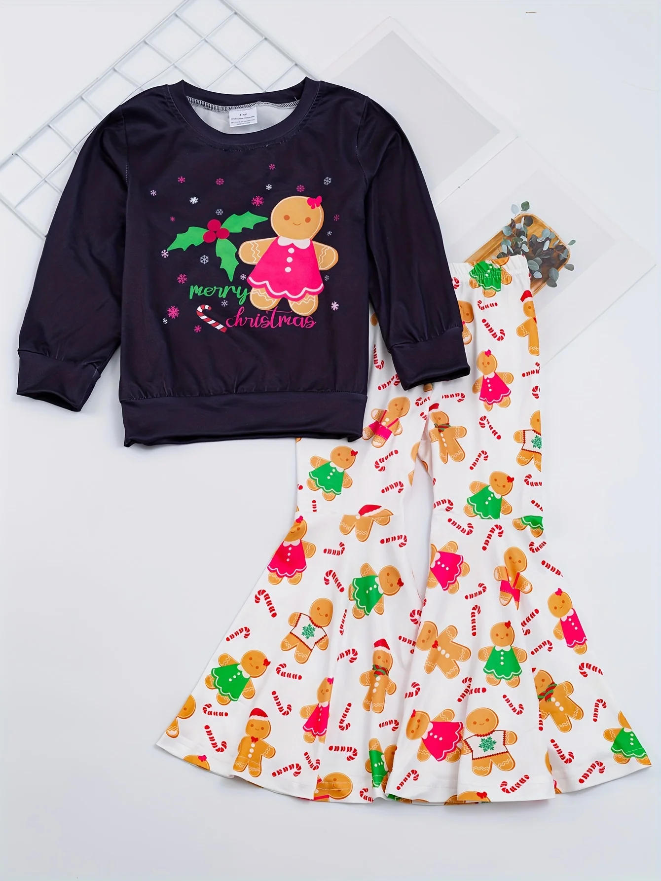 Girls' 2-piece Sets, BELIEVE And Santa Claus Print Pullover + Leopard Print Flare Pants, Autumn outdoor Clothes Christmas - Deanwangkt