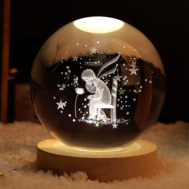 HULIANFU New 80mm K9 Crystal Solar System Planet Globe 3D Laser Engraved Sun System Ball with Touch Switch LED Light Base Astronomy Gifts - Deanwangkt