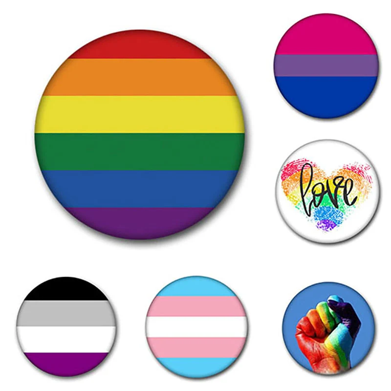 HULIANFU Pride Rainbow Flag Badge Round Icons Gay Pins Homosexual Love Metal Badges Decorative Brooch Pins Jewelry Accessories Gifts - Deanwangkt