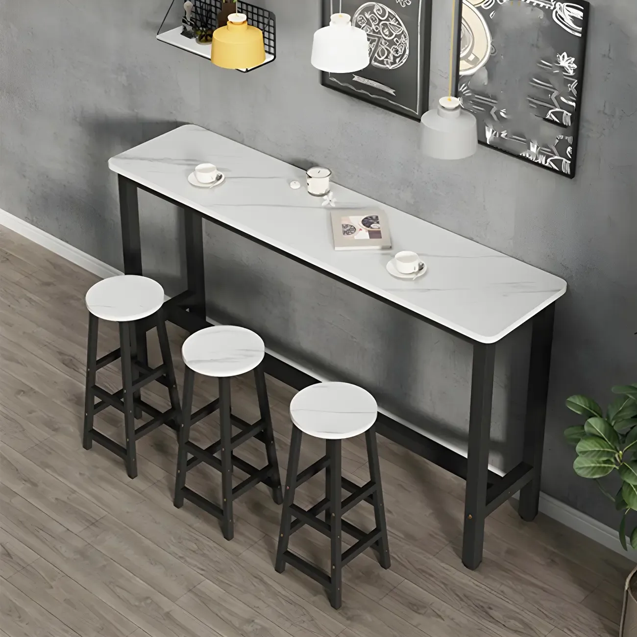 Modern White Wood Top Steel Base Bar Tables