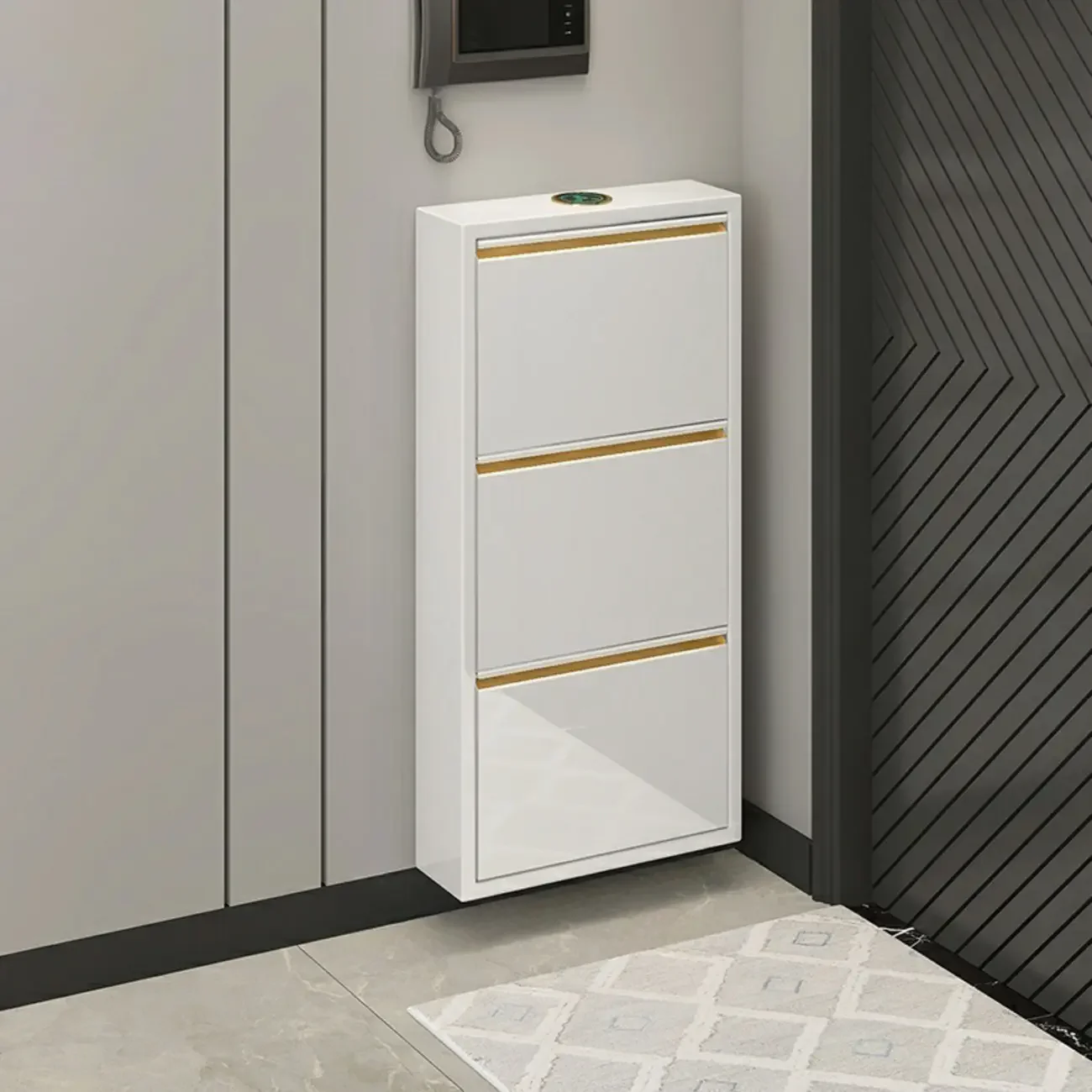 Gloss Black Wall Mounted Wooden Slim Drop Front Shoe Cabinet