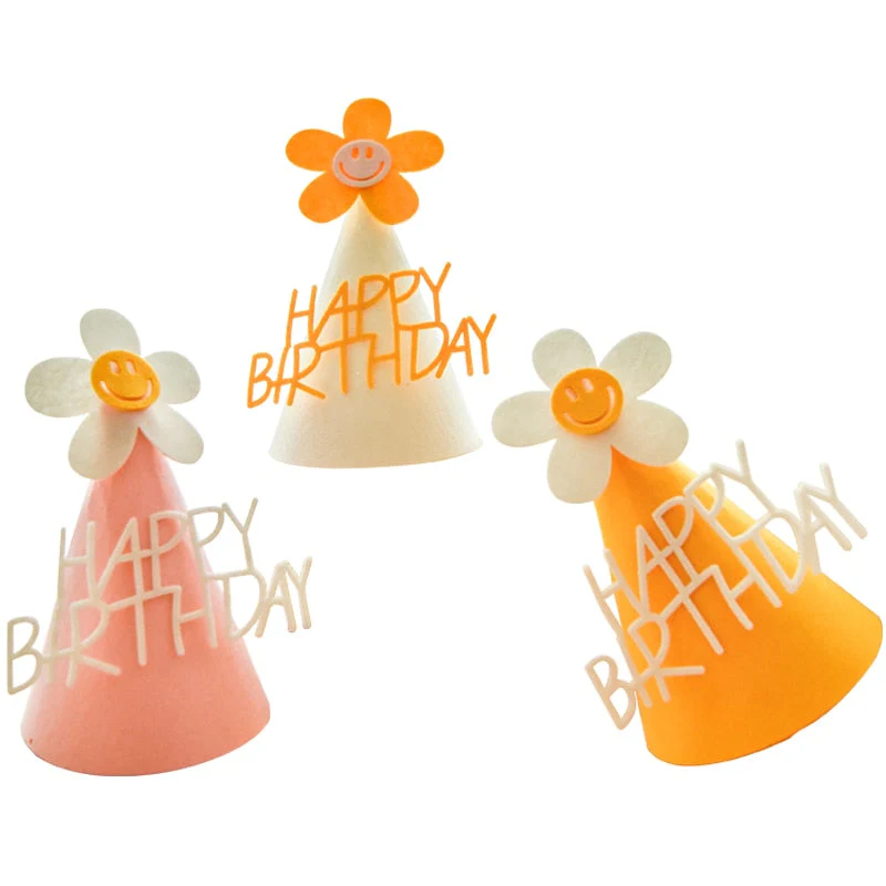 HULIANFU ins Kids Yellow Flower Birthday Hat Little Daisy Party Hat Baby Shower Headwear White Happy Birthday Smile Headband - Deanwangkt