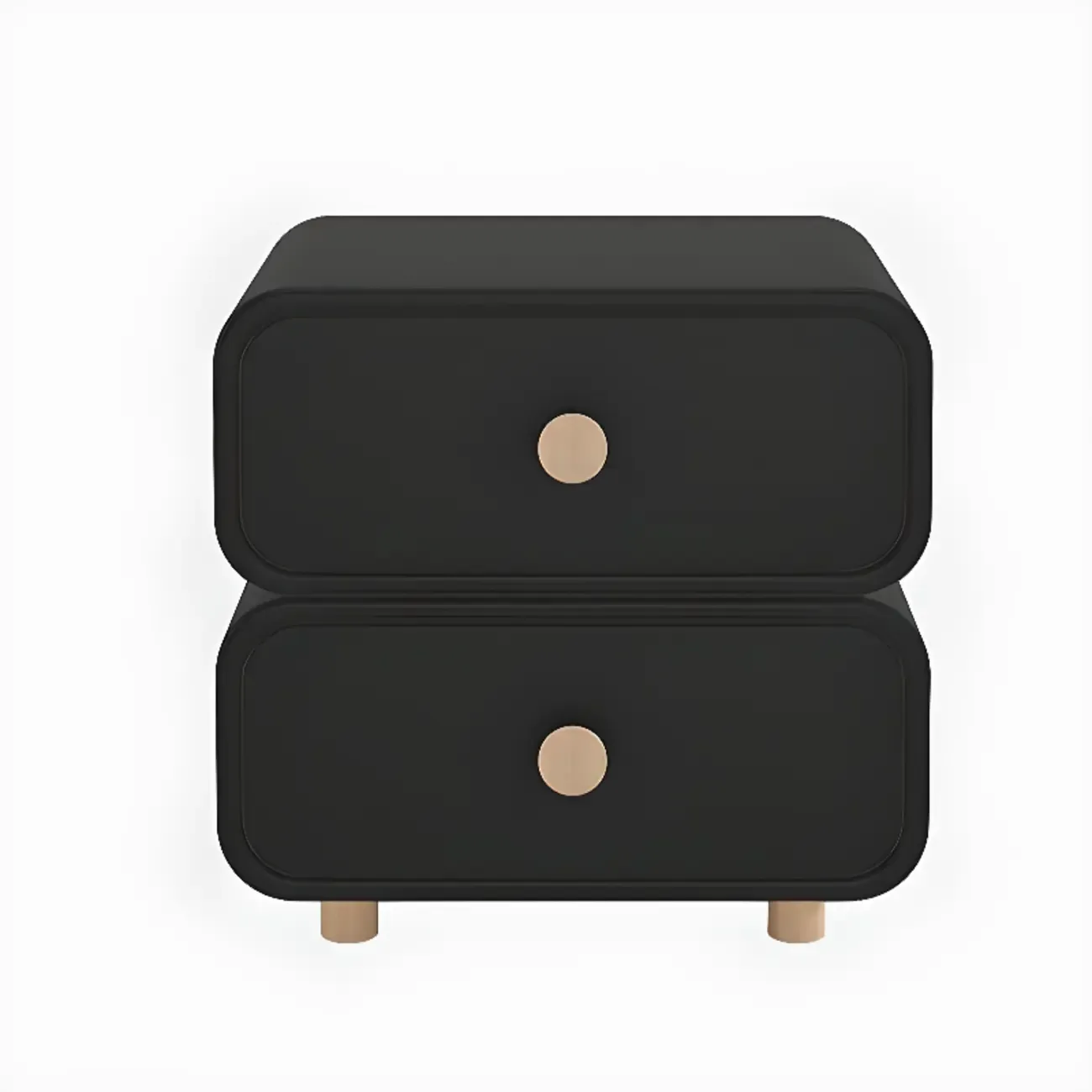 Solid Wood Leather-Top Black 2 Tiers Drawer Nightstand