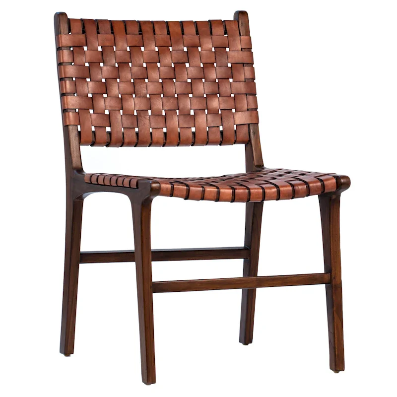 Maverick Top Grain Woven Leather with Teak Frame Dining Side Chair