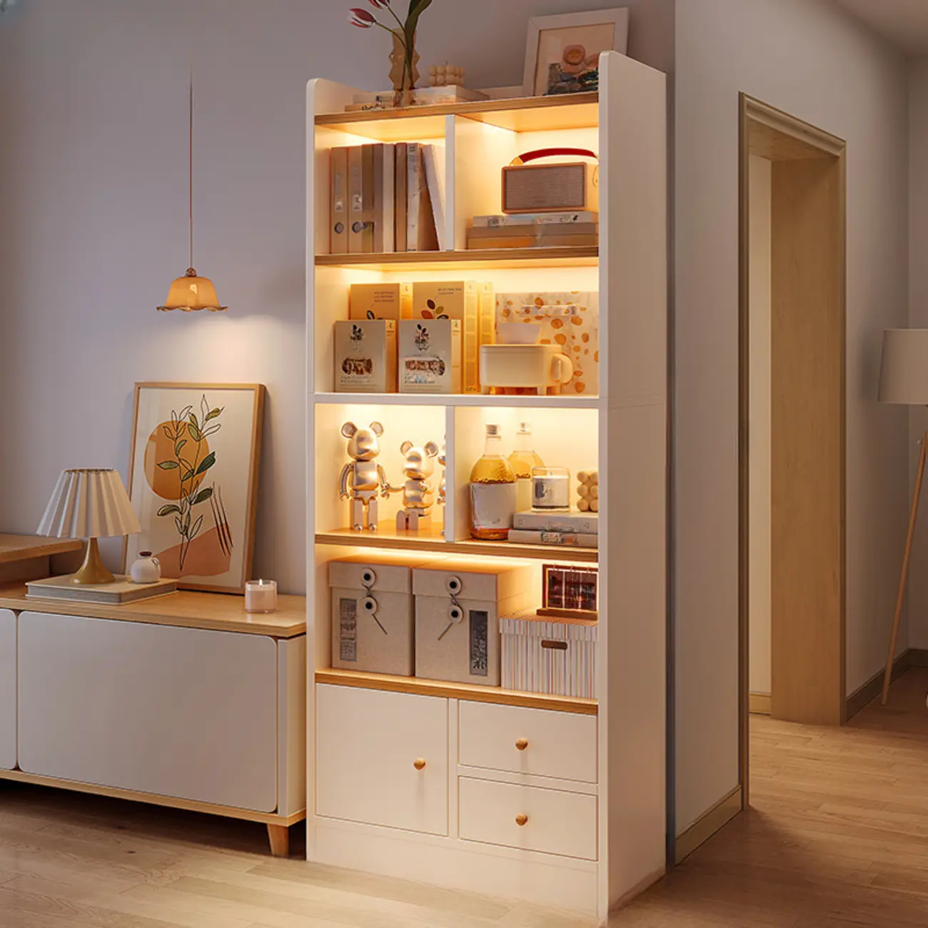 Modern Rectangular Bookshelf with Drawers