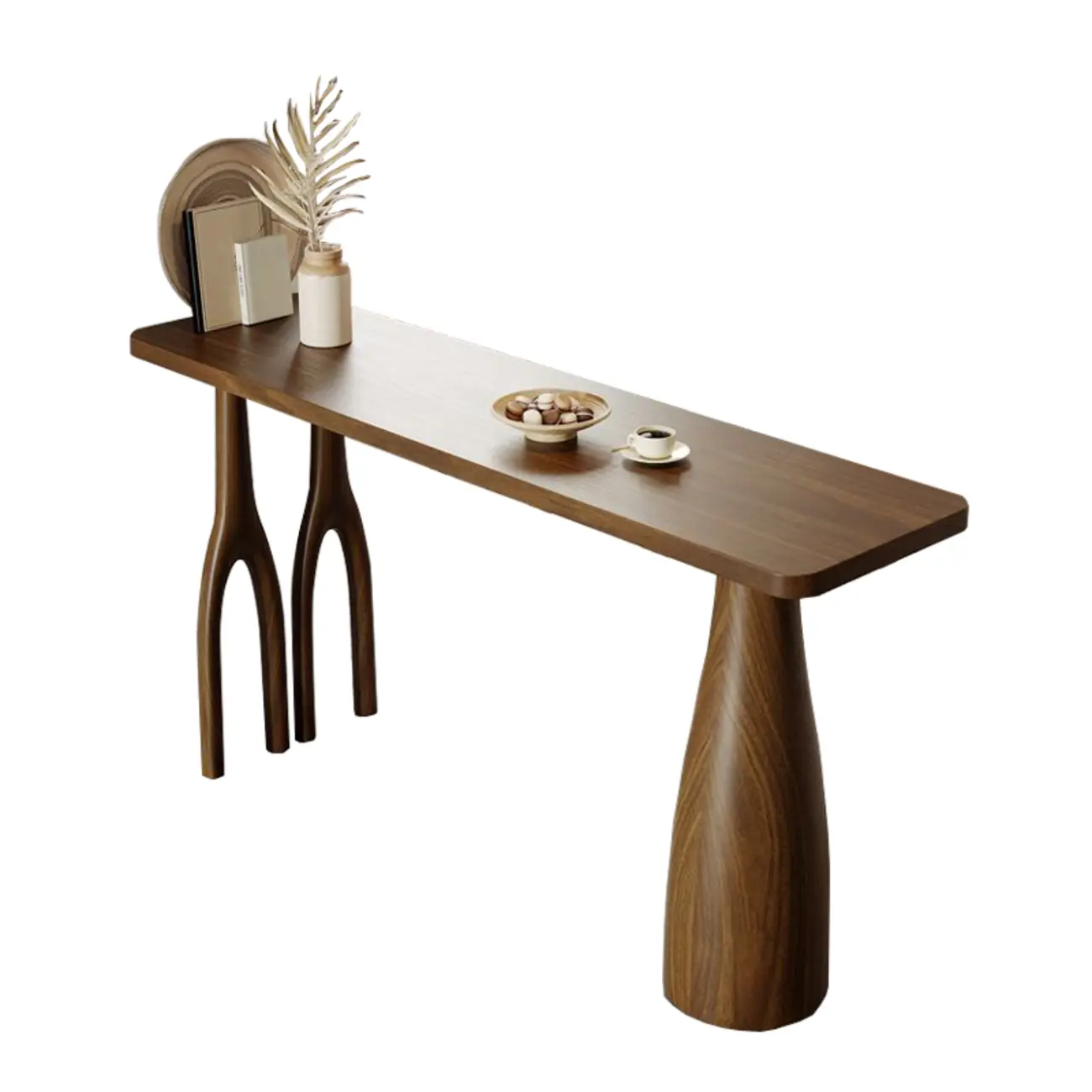Nordic Wood Brown Rectangle Bistro Tables with 3 Legs for 4 People