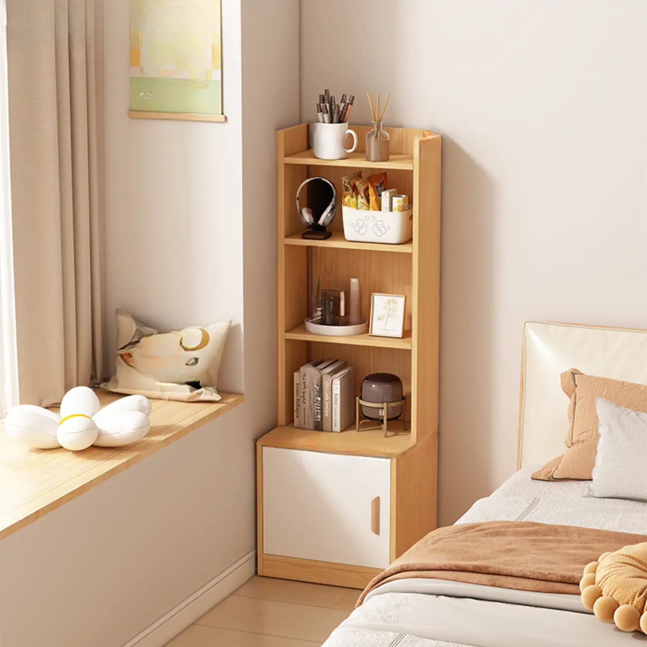 Multi-functional Wooden 5-Shelf Closed Back White Bookcase
