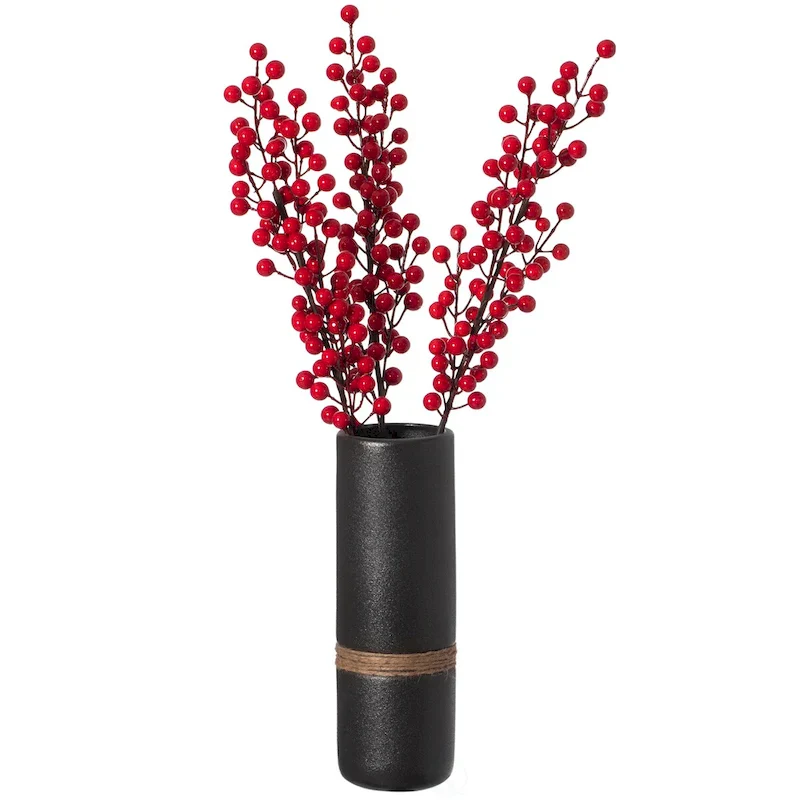 Decorative Modern Ceramic Cylinder Shape Table Vase Flower Holder with Rope