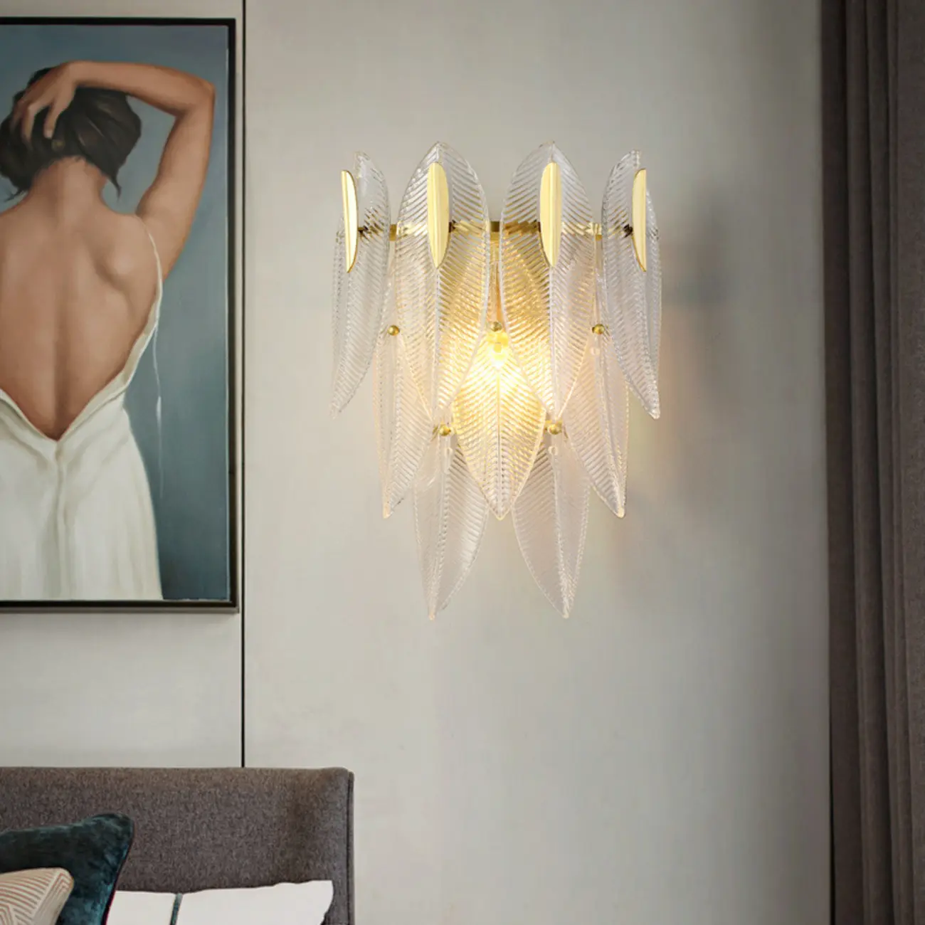Modern 2-Light Tiered Wall Sconce with Glass Leaves & LED