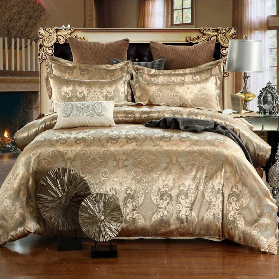 HULIANFU Luxury Jacquard Bedding Set King Size Duvet Cover Quilt Set Queen Comforter Bed Gold Quilt Cover High Quality For Adults - Deanwangkt