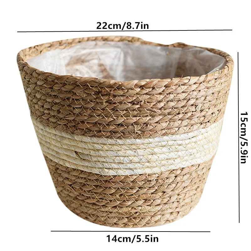 HULIANFU Straw Weaving Flower Plant Basket Grass Planter Basket Indoor Outdoor Flower Pots Cover Plant Containers for Plantable Plants FU - Deanwangkt