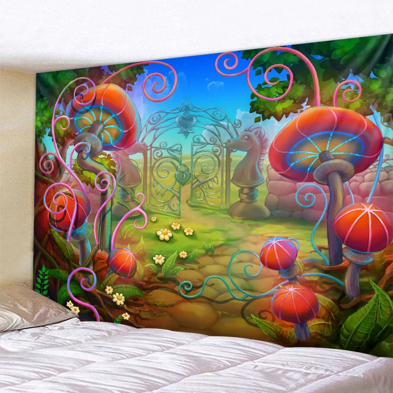 HULIANFU Psychedelic Mushroom 3D Printing Tapestry Hippie Fantasy Colorful Art Tapestry Mandala Bohemian Family Dormitory Wall Decoration - Deanwangkt