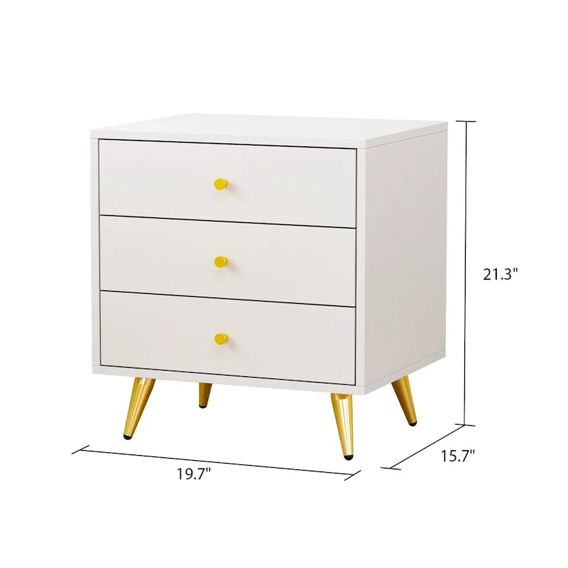 White Nightstands Bedside Table End Table Gold Metal Legs1 Pcs