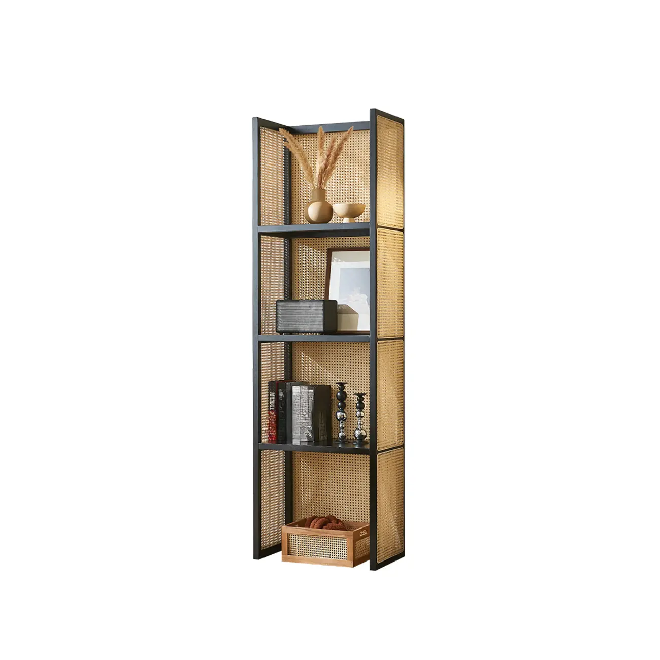 71 3-Tier Modern Wooden Mesh Bookcase with Storage