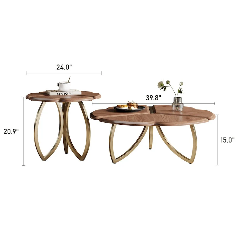 Mid-Century Round Walnut Wood Finish Nesting Coffee Table Set 2 Pieces - 39.8W * 39.8L * 15H