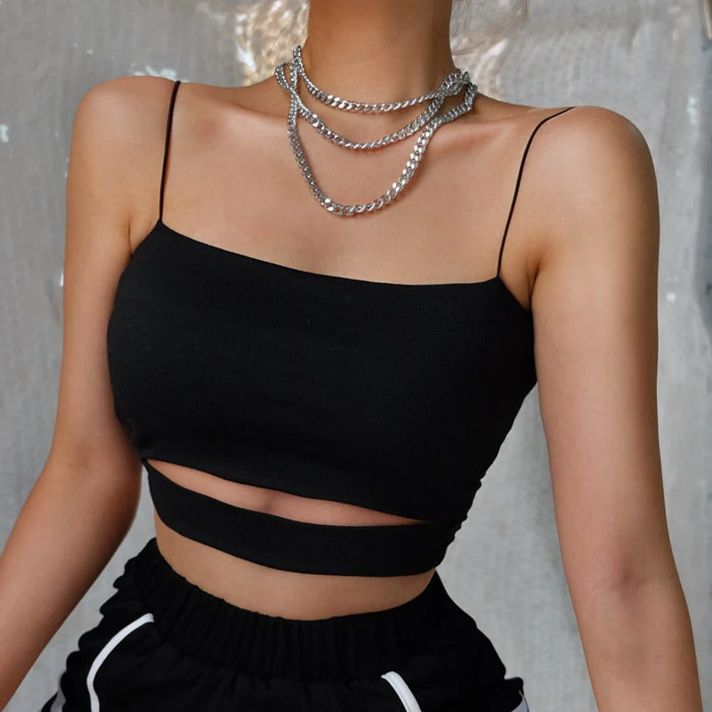 Hulianfu New Fashion Hot Sexy Women Summer Sexy Casual Sleeveless Cut-Out Short Tee Shirt Crop Top Vest Strap Tank Top Blouse - Deanwangkt