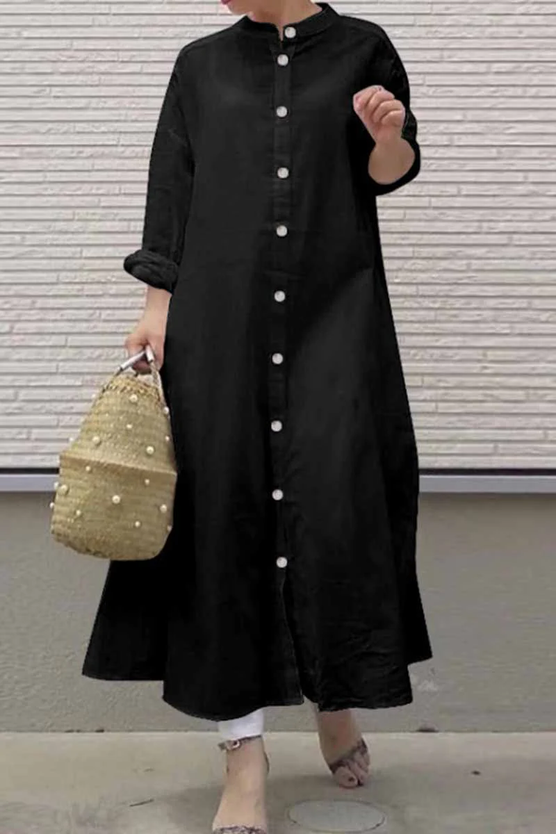 hulianfu Street Solid Mandarin Collar Shirt Dress Dresses(3 Colors) - Deanwangkt
