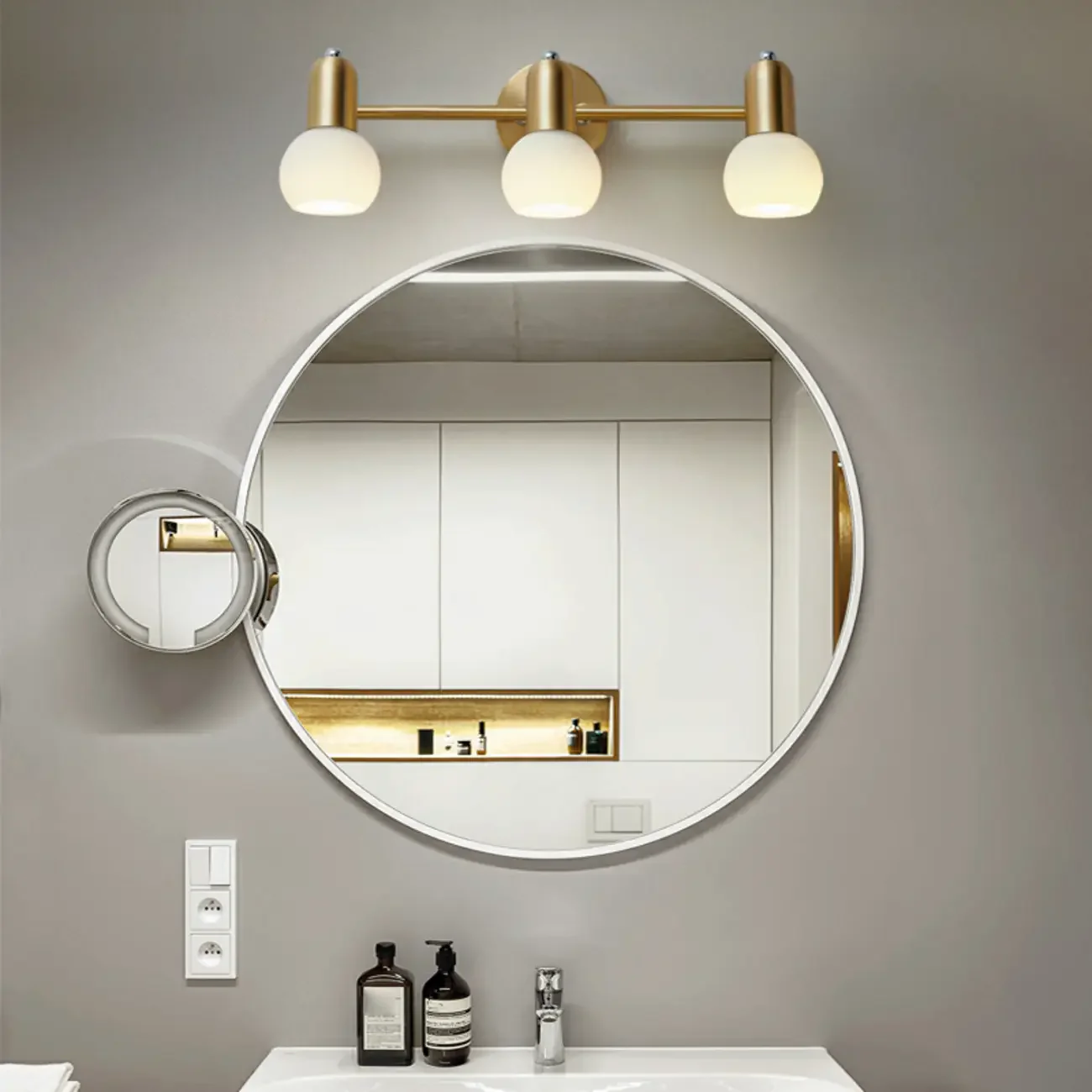 Modern Gold White Glass Dome Bathroom Vanity Light