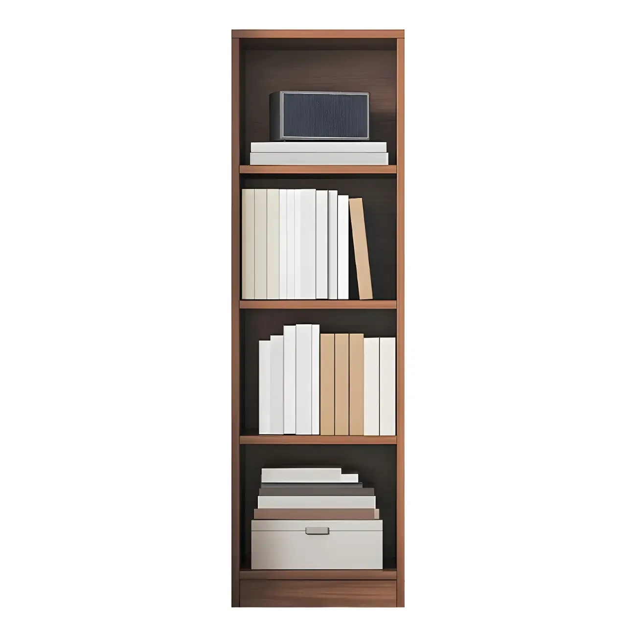 Narrow Tall Brown Wood 6-Shelf Closed Back Bookcase