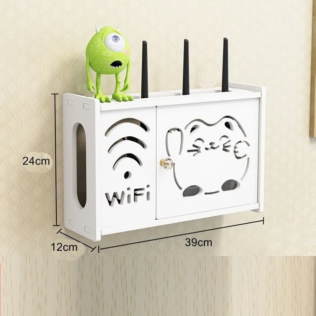 HULIANFU Large Wireless Wifi Router Storage Box PVC Density Panel Shelf Wall Hanging Board Bracket Cable  Organizer Home Decor - Deanwangkt