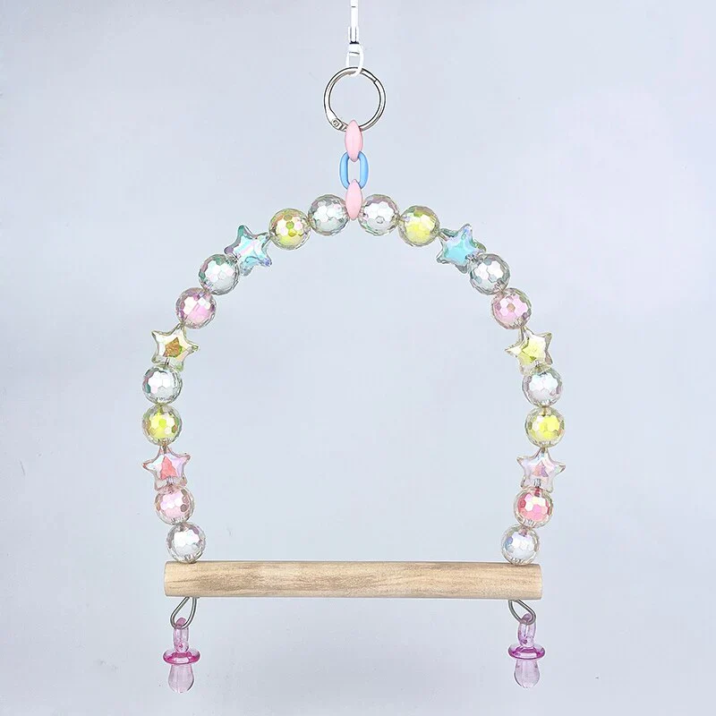 HULIANFU Parrot Stick Climbing Stand Hanging Acrylic Beads Swing Ring Standing Bird Perches Pendant Toy Supplies Birdcage Decorate - Deanwangkt