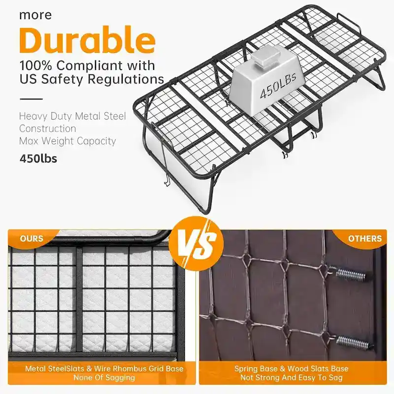 Roll away Space-Saving Sturdy Metal Frame Folding Guest Bed with 5 Thick Mattress