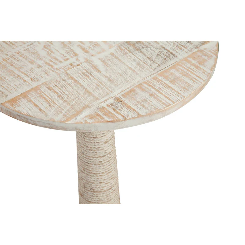 Abbott Solid Wood White Wash Round End Table with Jute Rope Wrapped Base
